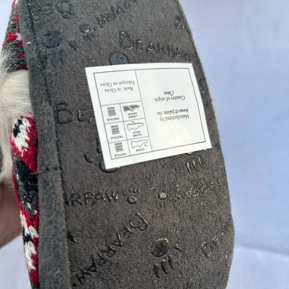 Bearpaw Kinsley Youth Slippers Red Holiday Fair Isle Knit Faux Fur Bootie 2640YB